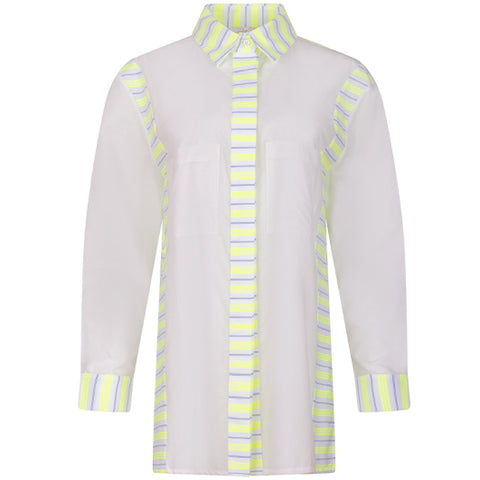 Helene Galwas OVERSIZE SHIRT BLOUSE “IMELA” IN WHITE WITH STRIPED PATCHWORK the wearness