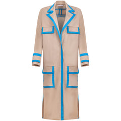 Helene Galwas REVERS MAXI COAT “IRA” IN LIGHT BEIGE COTTON WITH LIGHT BLUE DETAILS the wearness