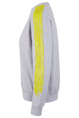 MANKAA PROJECT Pullover, detaillierte Stickerei, super-weich, grau/gelb, fair, nachhaltig, Baumwolle