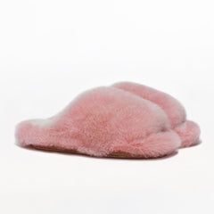BABOOSHA PARIS Hausschuhe, aus Alpakafell, aus ethischer Sicht, ohne Tierquälerei hergestellt, gepolstertes Fußbett, Leder-Laufsohle, pink, weiß, fair, nachhaltig