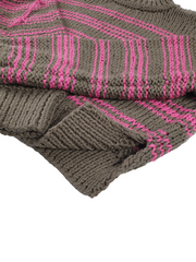 CLAUSSEN Pullover, handgewebt, braun, pink, mit Streifen, Baumwolle, fair, nachhaltig, umweltfreundlich