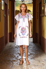 EMBROIDERED COTTON DRESS IN WHITE