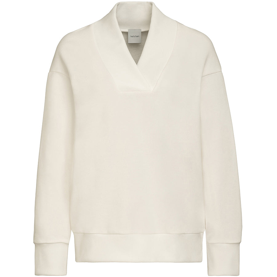 HELLO'BEN STORE Unisex-Pullover, V-Ausschnitt, leicht locker, weiß, Baumwolle, fair, nachhaltig, ökologisch
