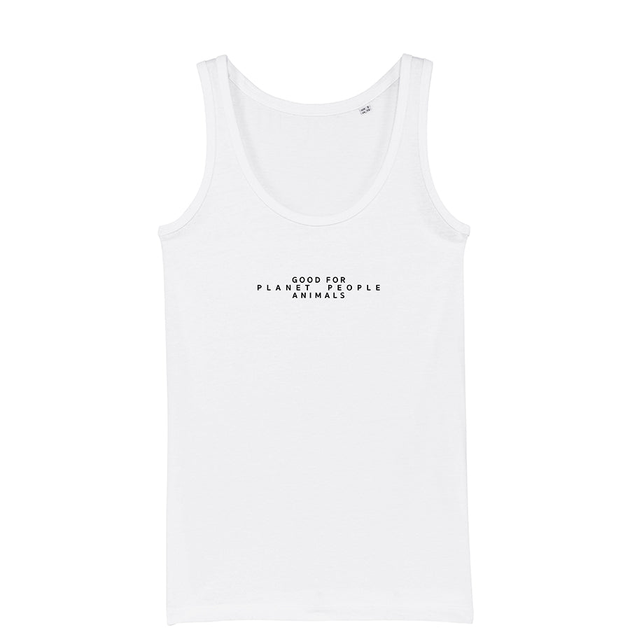 REER3 Statement Tank top, Tops, Weiß, Damen Top, Oberteile, Ärmellose Tops, Sustainable Fashion, Fair trade clothing, Eco-friendly, Fair, Made in Europe, Organic cotton, Recycled, Vegan, Female Empowerment, Homewear, Streetwear - Shop now - the wearness online shop - ETHICAL LUXURY FASHION