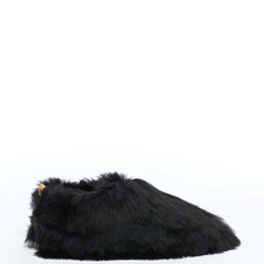 BABOOSHA PARIS Hausschuhe, aus Alpakafell, aus ethischer Sicht, ohne Tierquälerei hergestellt, gepolstertes Fußbett, Leder-Laufsohle, schwarz, fair, nachhaltig