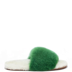 BABOOSHA PARIS Hausschuhe, aus Alpakafell, aus ethischer Sicht, ohne Tierquälerei hergestellt, gepolstertes Fußbett, Leder-Laufsohle, grün, weiß, fair, nachhaltig