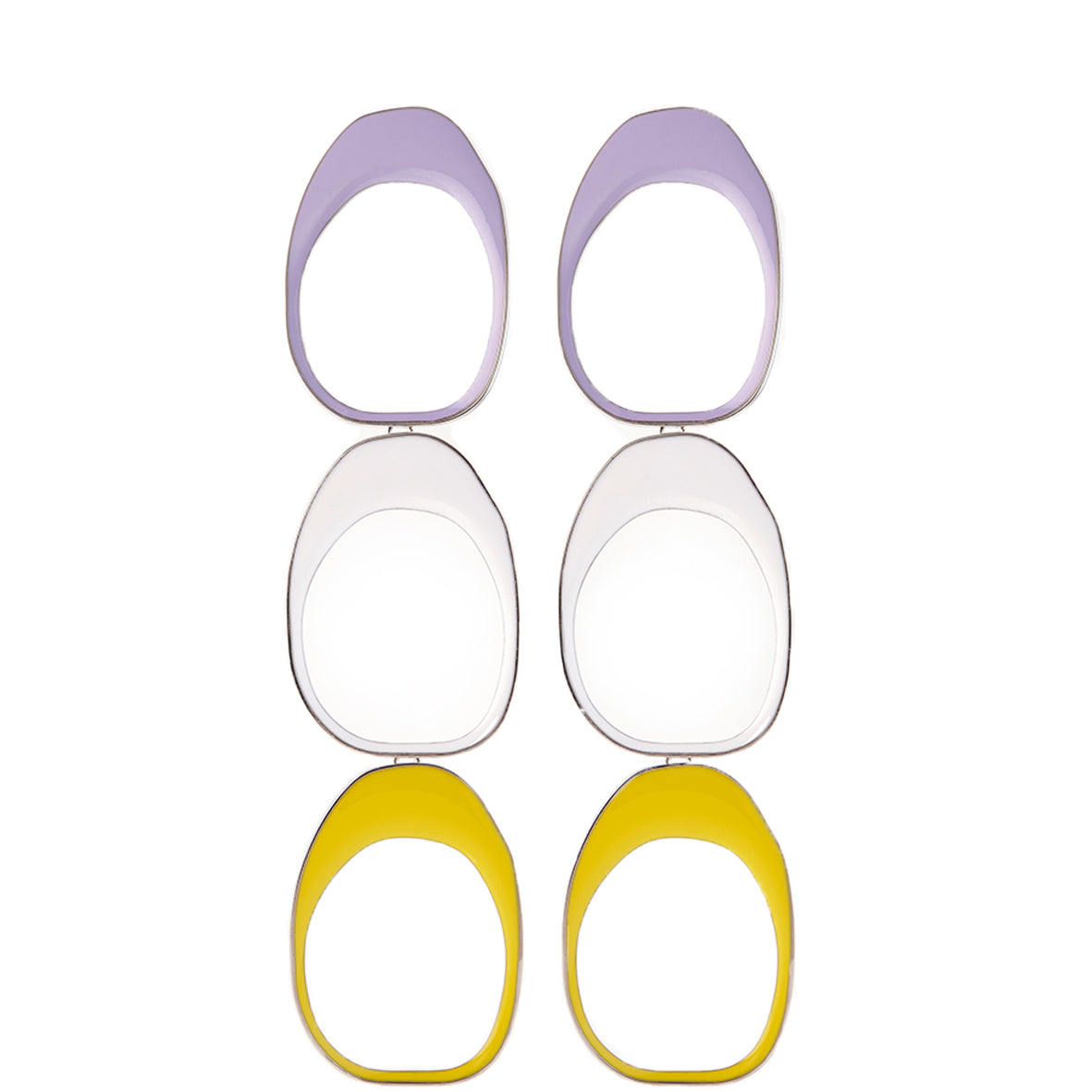 XENIA BOUS Ohrringe, versilbertes Messing und Emaille, von Hand emailliert, lila, weiß, gelb, fair, nachhaltig