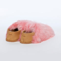 BABOOSHA PARIS Hausschuhe, aus Alpakafell, aus ethischer Sicht, ohne Tierquälerei hergestellt, gepolstertes Fußbett, Leder-Laufsohle, pink, fair, nachhaltig