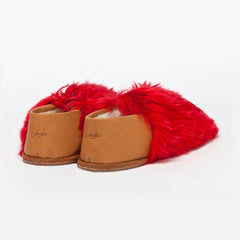 BABOOSHA PARIS Hausschuhe, aus Alpakafell, aus ethischer Sicht, ohne Tierquälerei hergestellt, gepolstertes Fußbett, Leder-Laufsohle, knalliges rot, fair, nachhaltig