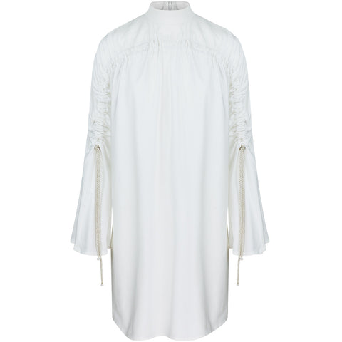 MAY BERNARDI Weißes  Kleid mit geraffter Front und Ärmeln für Damen, made in Europe, fair, organbi, eco-friendly - the wearness online-shop 