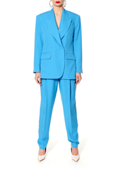 AGGI Hochtaillierte Hose in türkis blau für Frauen | neongrüne Hose, faire Mode, handgefertigt, made in Germany