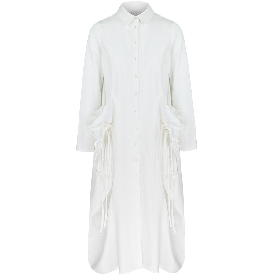 MAY BERNARDI Blusenkleid mit Rüschen-Details in Weiß für Damen, made in Europe, fair, organic, eco-friendly - the wearness online-shop 