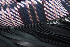 Stola für Damen mit Muster und Lederfransen schwarz blauCAPITANA - STOLE 